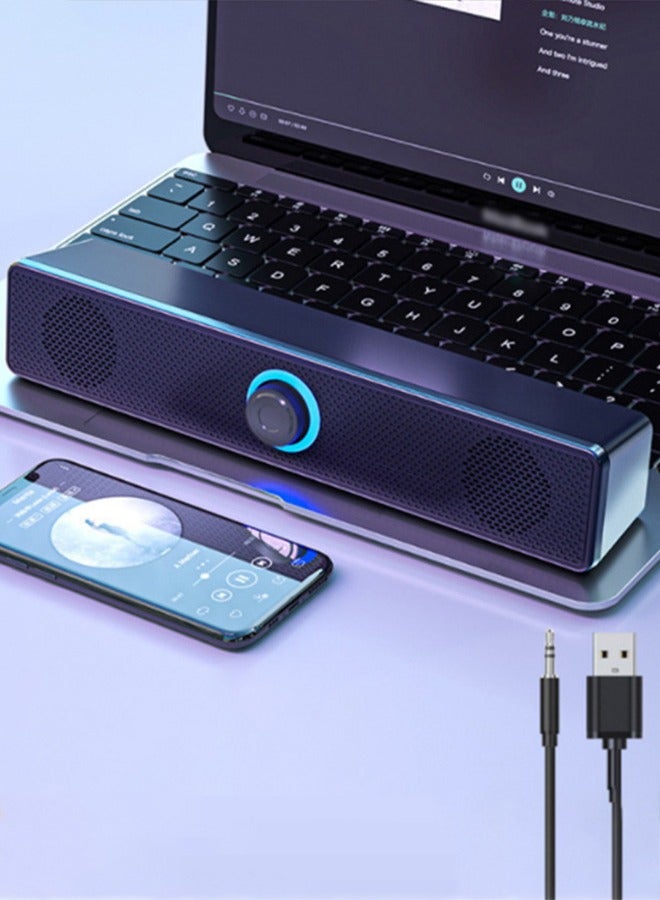 Computer speaker, USB wired Bluetooth speaker, with two full range speakers, independent knob adjustment, surround sound stereo anti magnetic noise reduction, suitable for laptops, tablets, and mobile phones, black